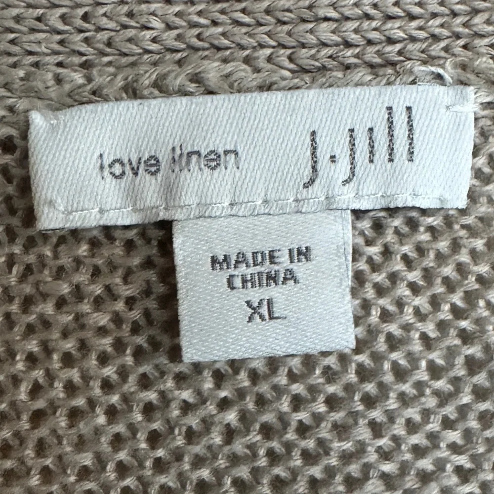 J. Jill Love Linen Cardigan Sweater XL Tan Beige Short Sleeve Button Knit Pocket